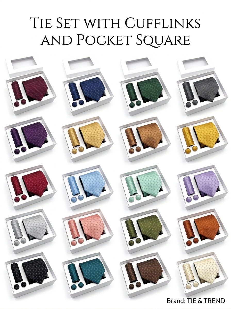 Premium Men's 3-Piece Silk Tie Gift Set – Includes Matching Cufflinks & Pocket Square