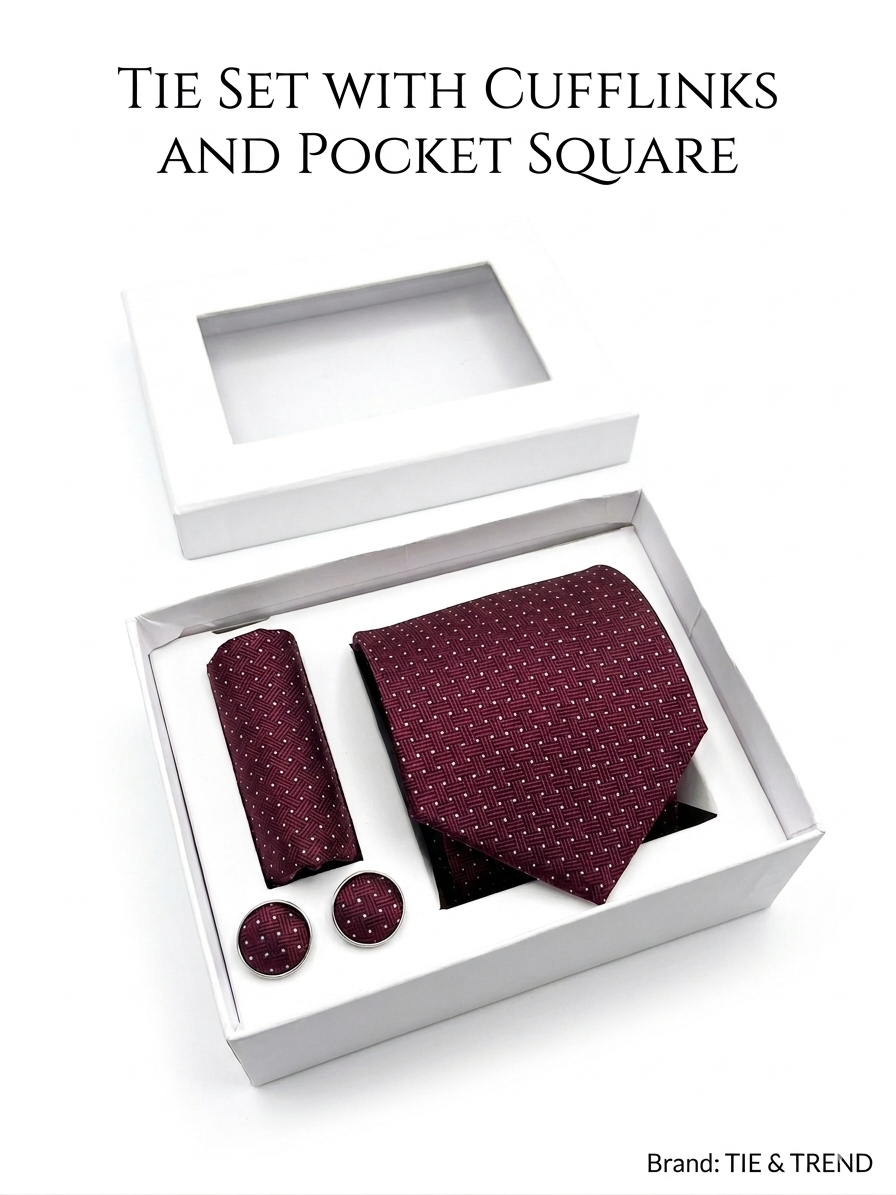 Premium Men's 3-Piece Silk Tie Gift Set – Includes Matching Cufflinks & Pocket Square