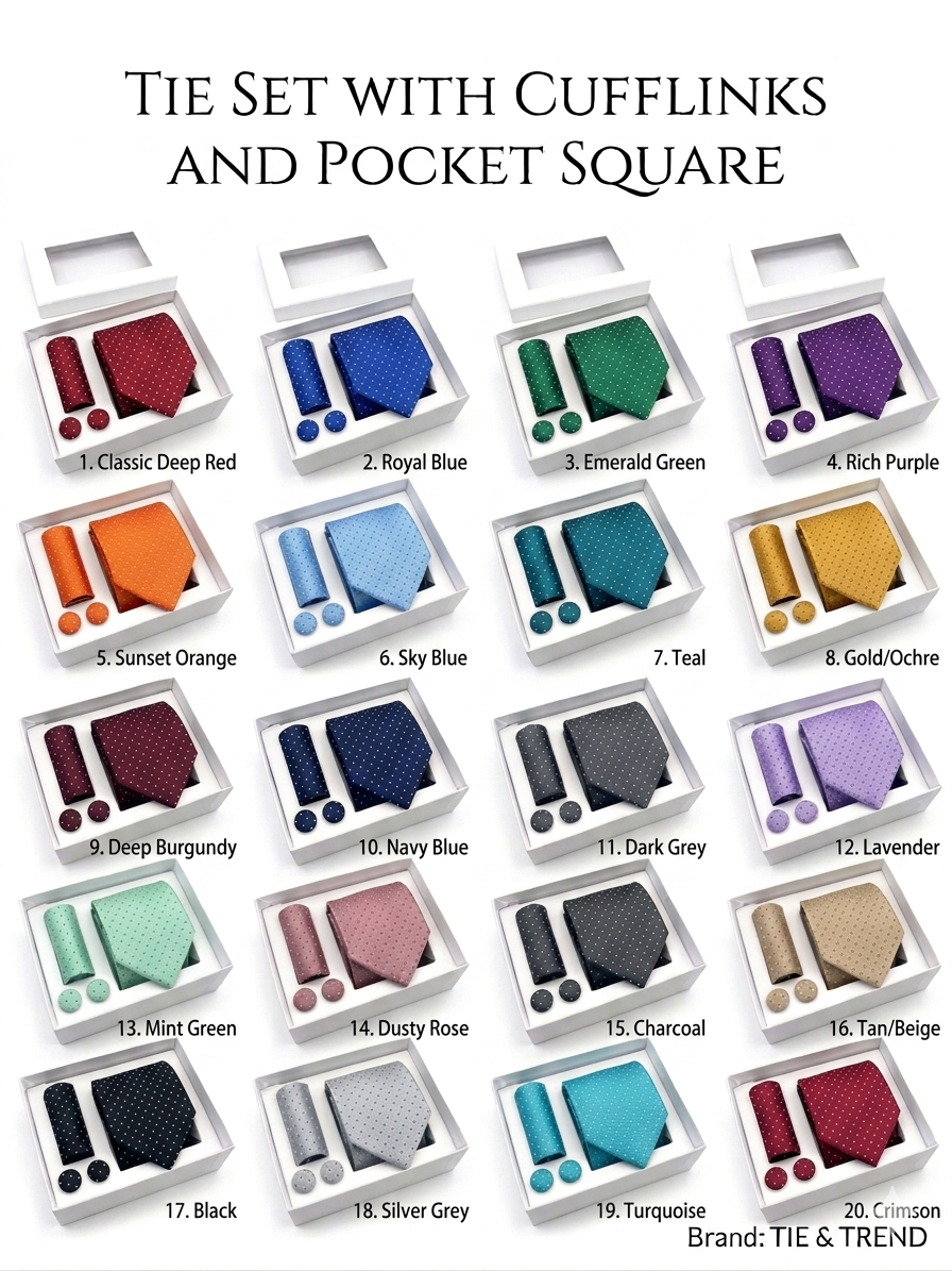 Premium Men's 3-Piece Silk Tie Gift Set – Includes Matching Cufflinks & Pocket Square