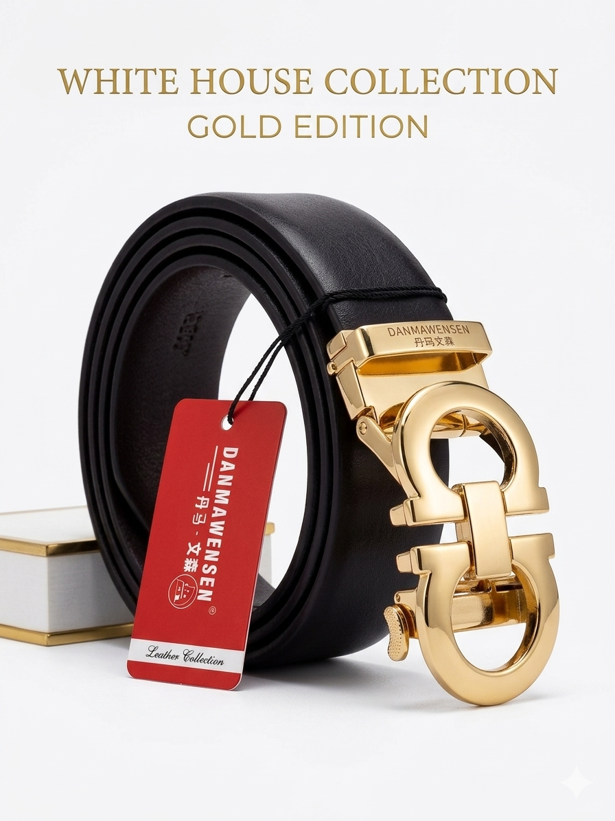Signature Leather Belt Series by White House Collection – Designer Gold Buckle