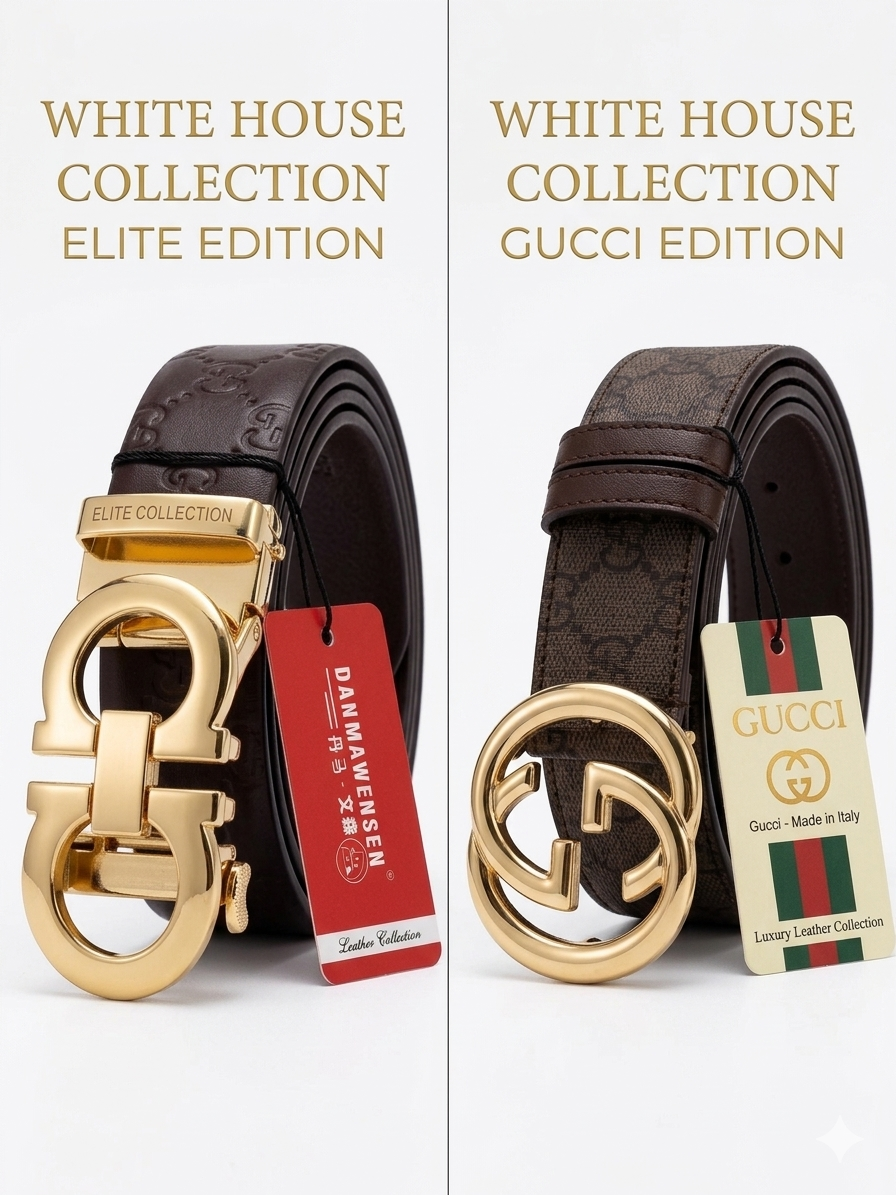 Signature Leather Belt Series by White House Collection – Designer Gold Buckle