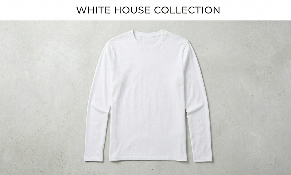 Premium White Long-Sleeve Crew Neck Cotton T-Shirt - White House Collection