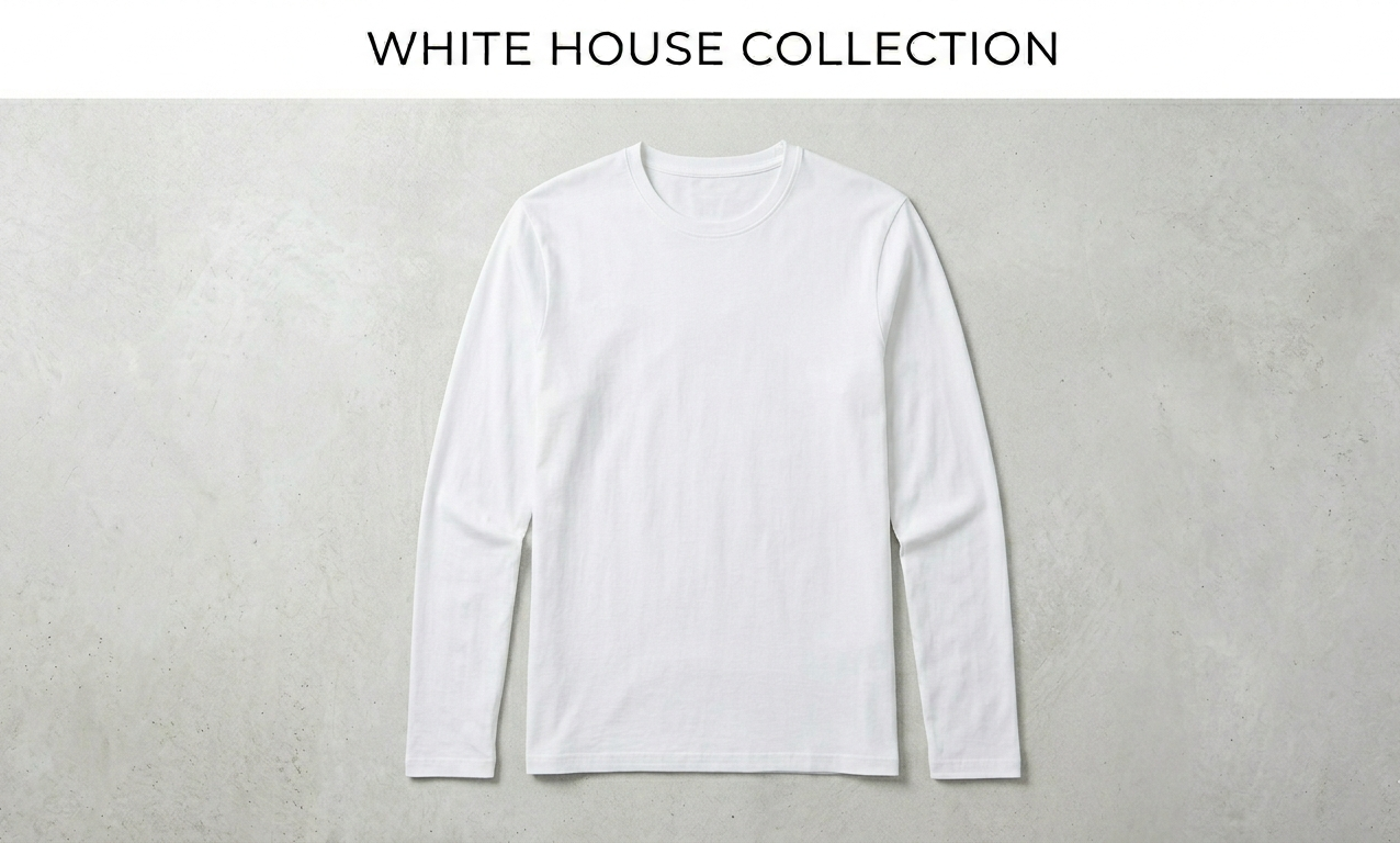 Premium White Long-Sleeve Crew Neck Cotton T-Shirt - White House Collection